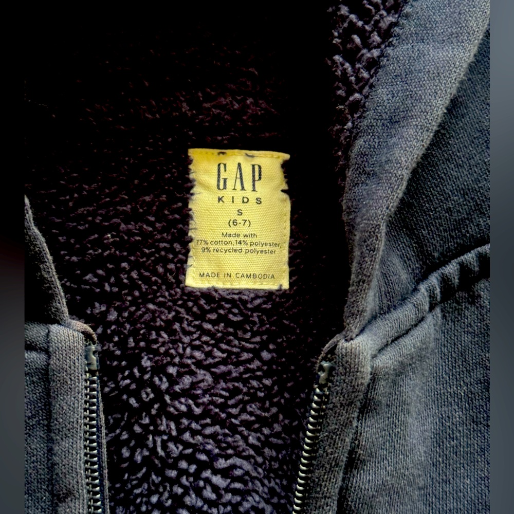 GAP Navy Blue sherpa-lined zipper hoodie size S 6/7 - Picture 2 of 3